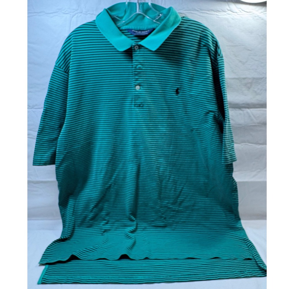Polo Golf Ralph Lauren Mens XXL Green Black Striped Pima Cotton Polo Shirt